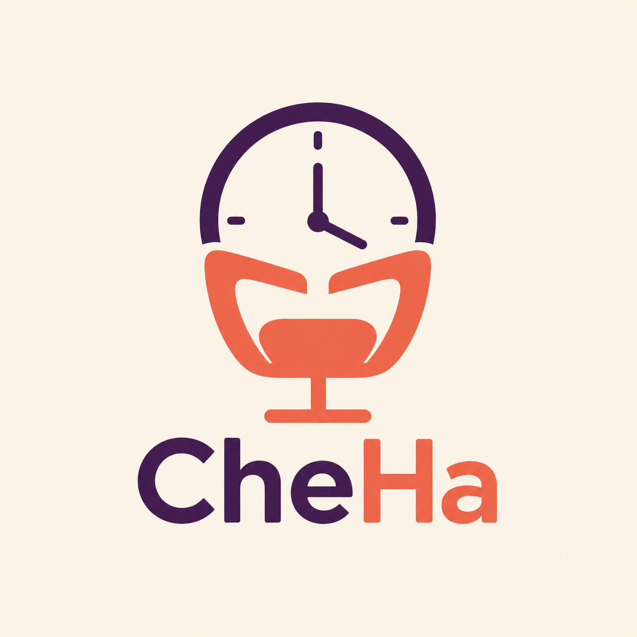 Logo de CheHa: un reloj sobre una silla de salón, representando el concepto mi turno